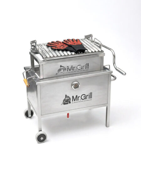 Caja China Mediana Steel Pro Infinity con Parrilla de Ángulos en V Regulable + Guantes Protectores de Fuego